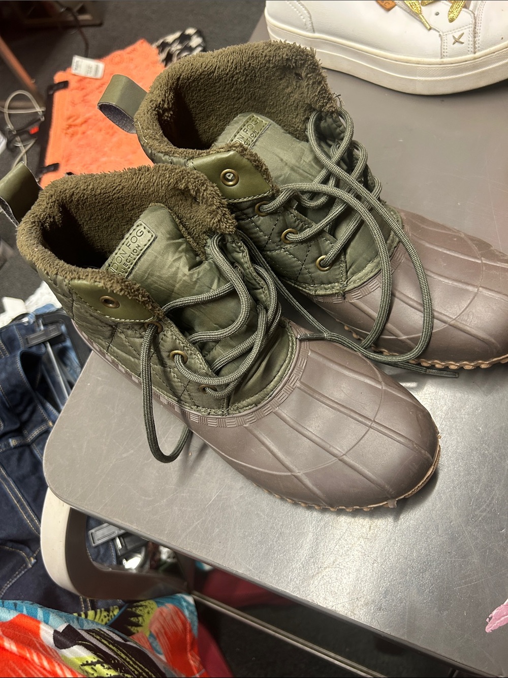 London Fog Olive & Brown Quilted Lace-Up Duck Boots